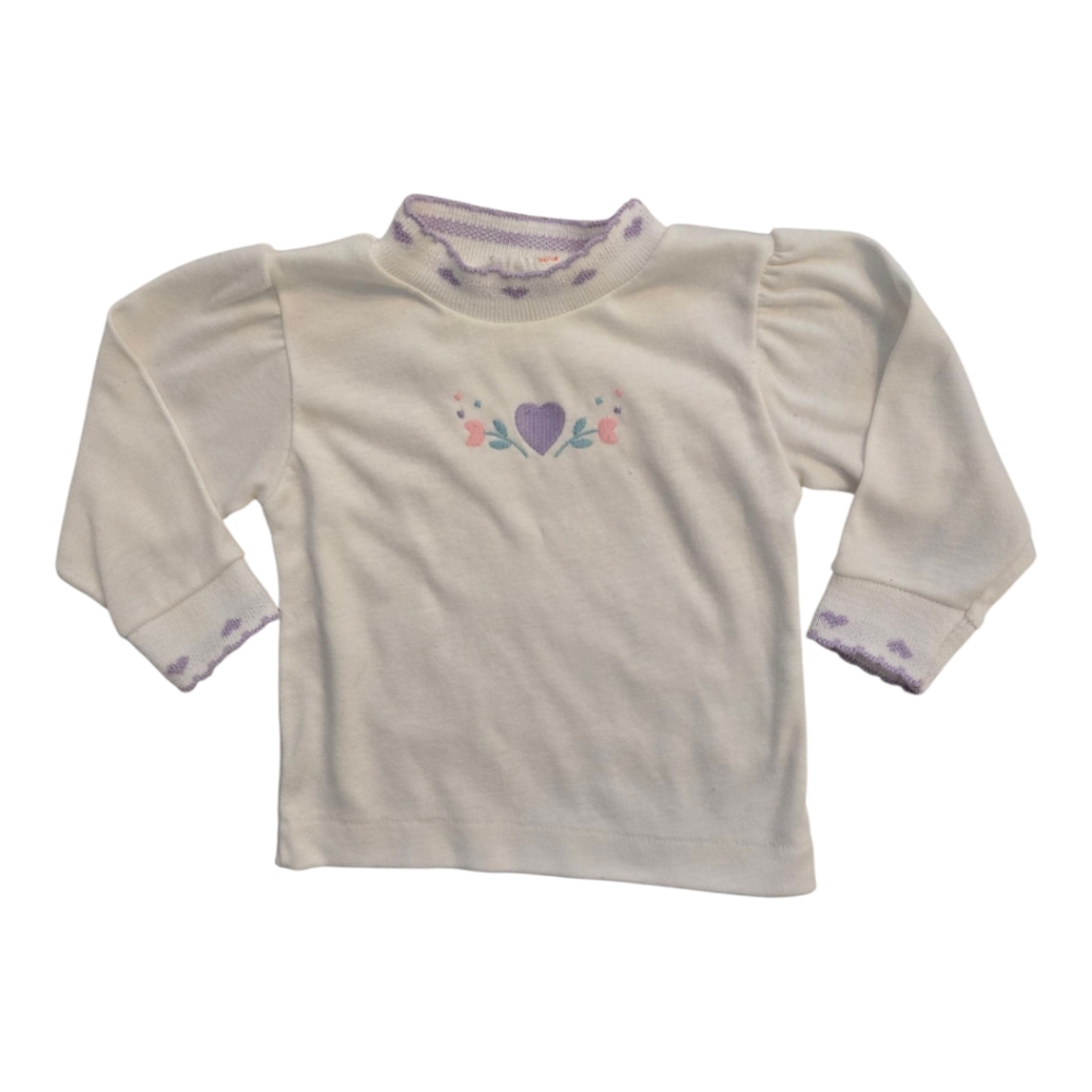 Vintage 1990s Health-tex White Purple Embroidered Heart Top